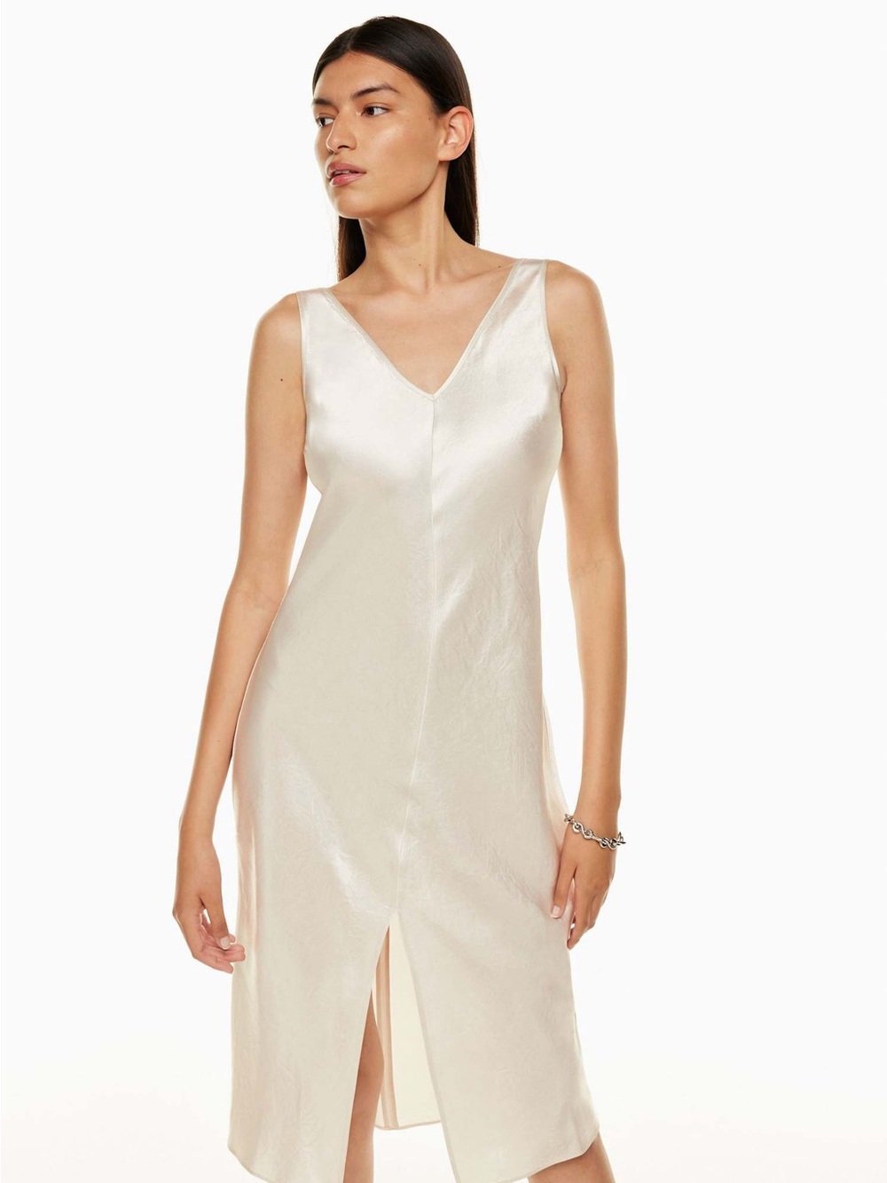 Babaton Aritzia Caspar Satin V-Neck Slip Dress in Matte Pearl